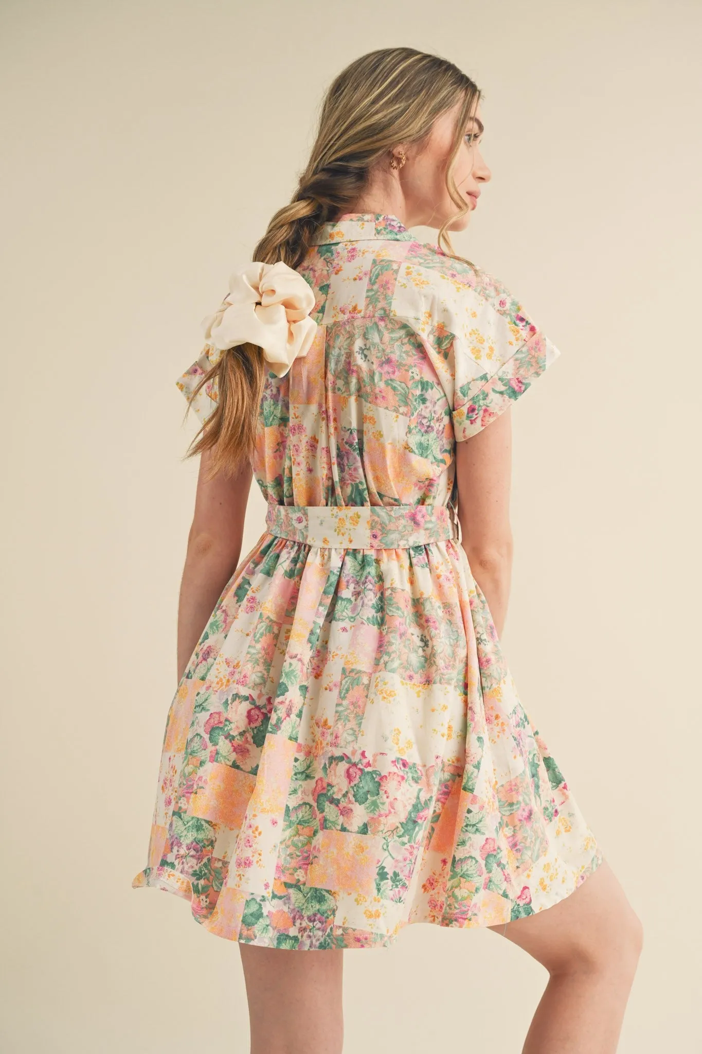 Pink Multi Floral Button Down Short Sleeve Mini Dress sold by Pinkblush product image thumbnail 3