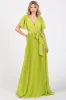 Lime Chiffon Wrap Front V-Neck Short Sleeve Pleated Maternity Maxi Dress sold by Pinkblush