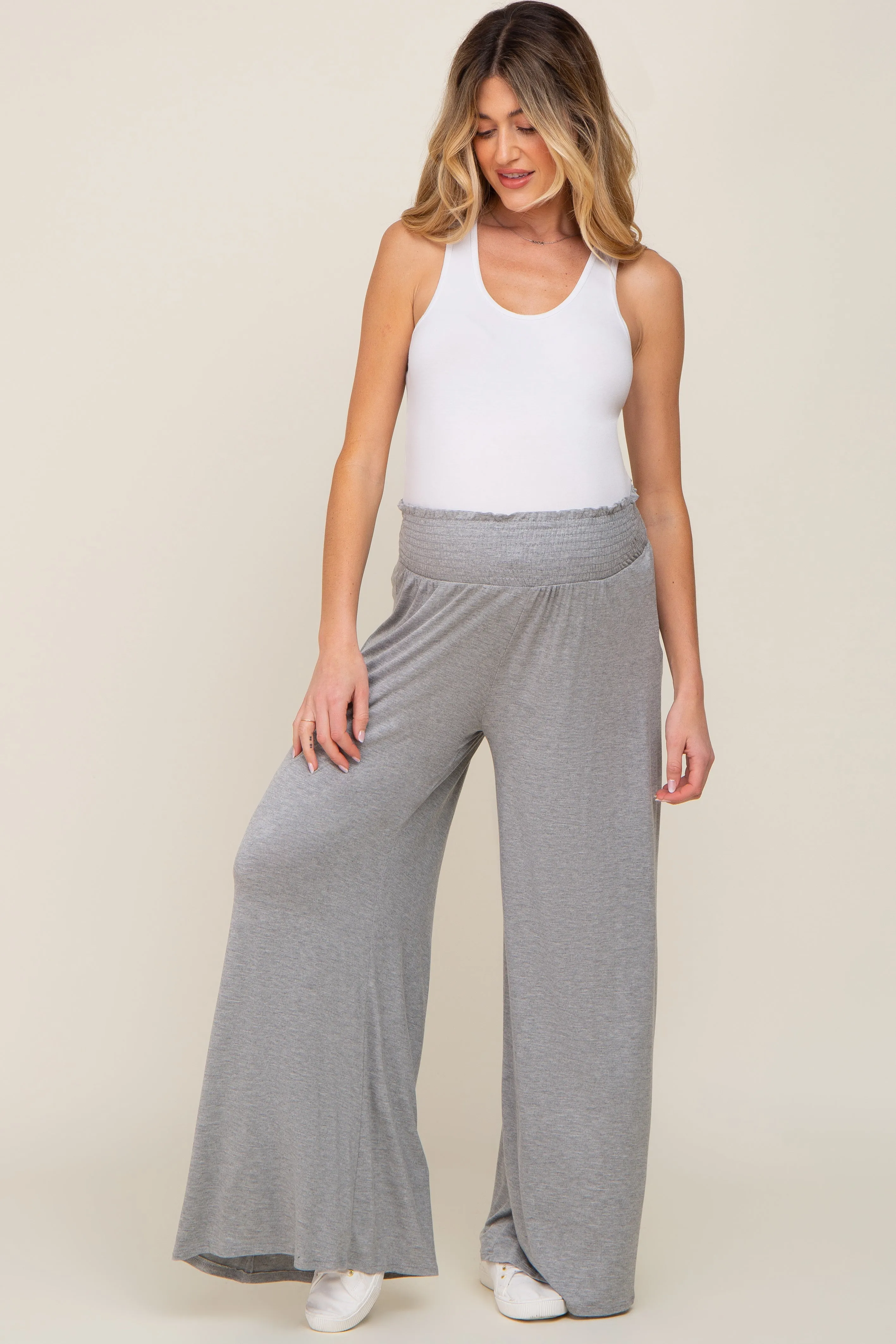 Grey Smocked Waist Flowy Maternity Pants sold by Pinkblush product image thumbnail 5