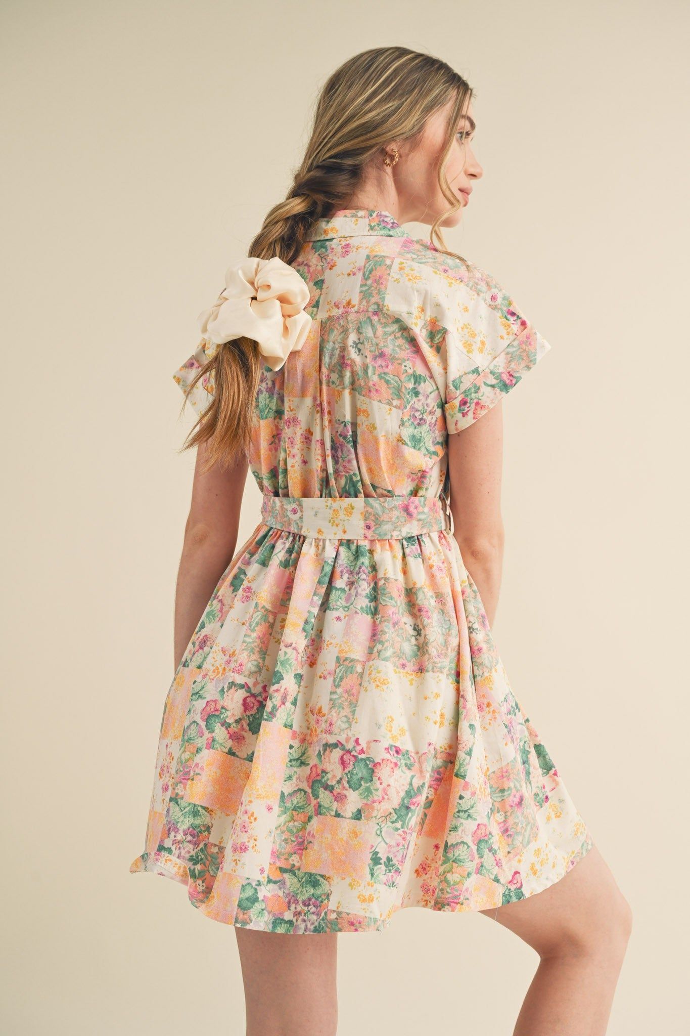 Pink Multi Floral Button Down Short Sleeve Mini Dress sold by Pinkblush product image thumbnail 3