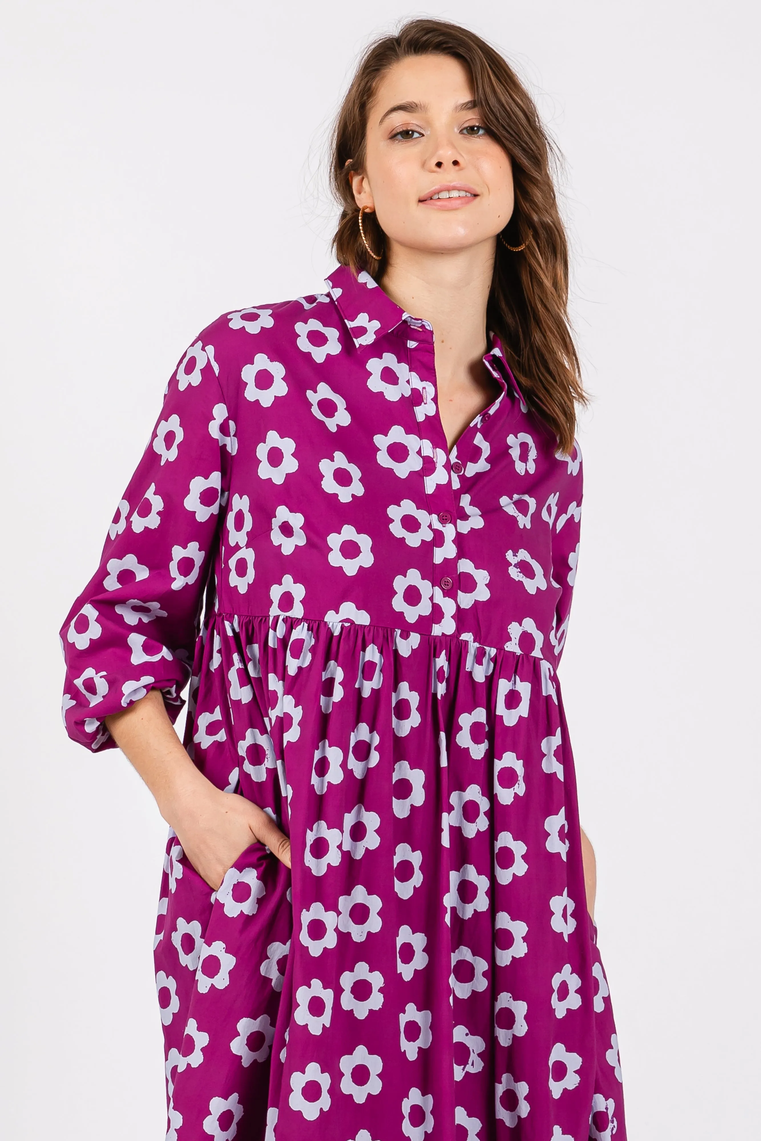 Purple Floral 3/4 Sleeve Collared Maxi Dress sold by Pinkblush product image thumbnail 4