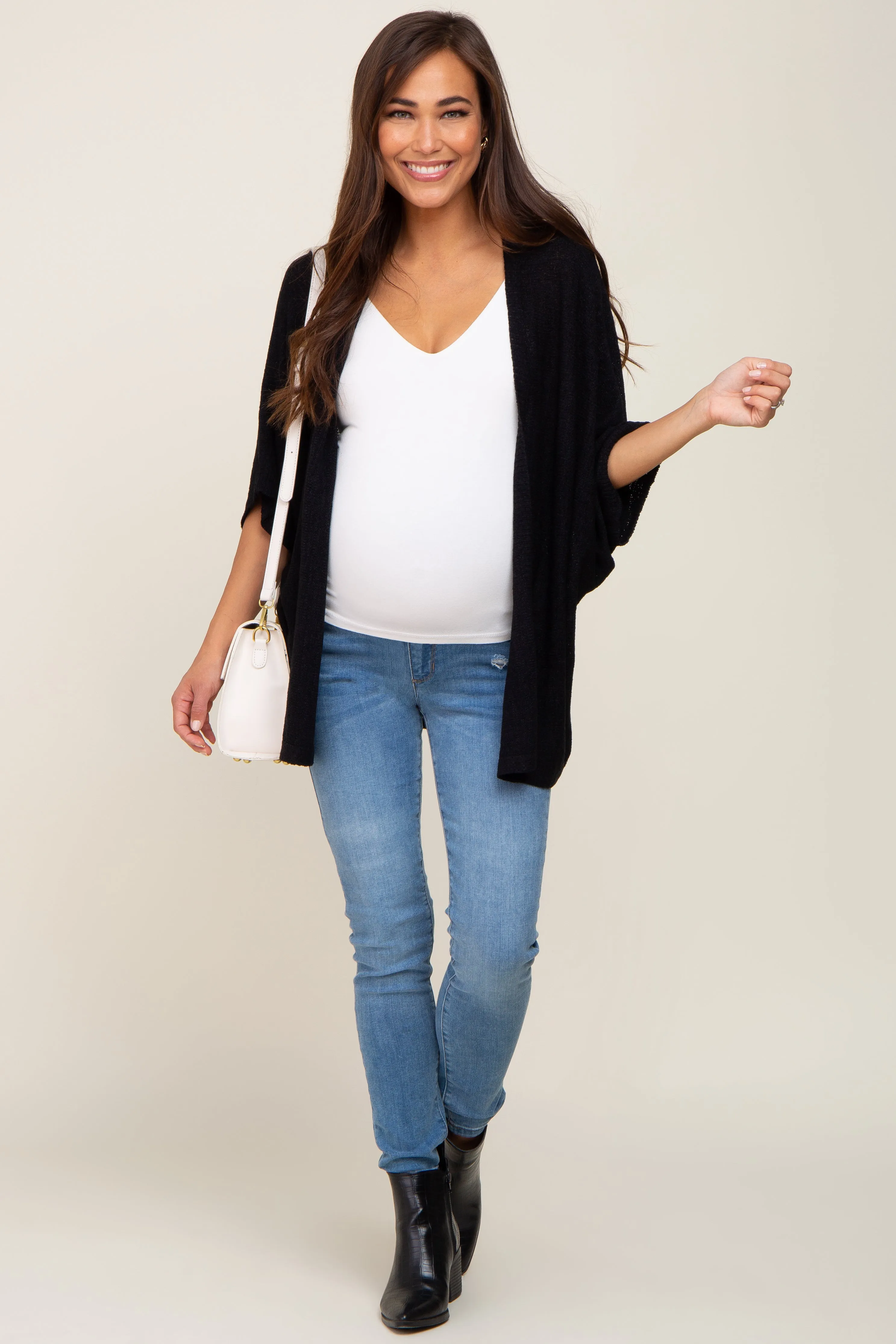 Black Dolman Short Sleeve Maternity Cardigan sold by Pinkblush product image thumbnail 5