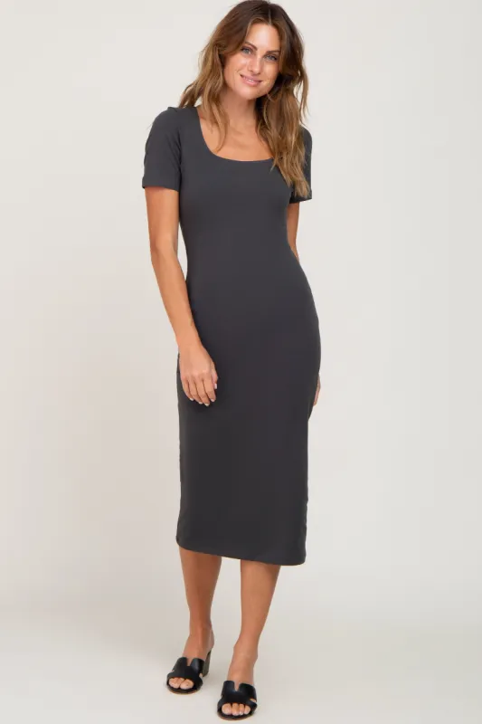 Charcoal Fitted Midi Dress sold by Pinkblush