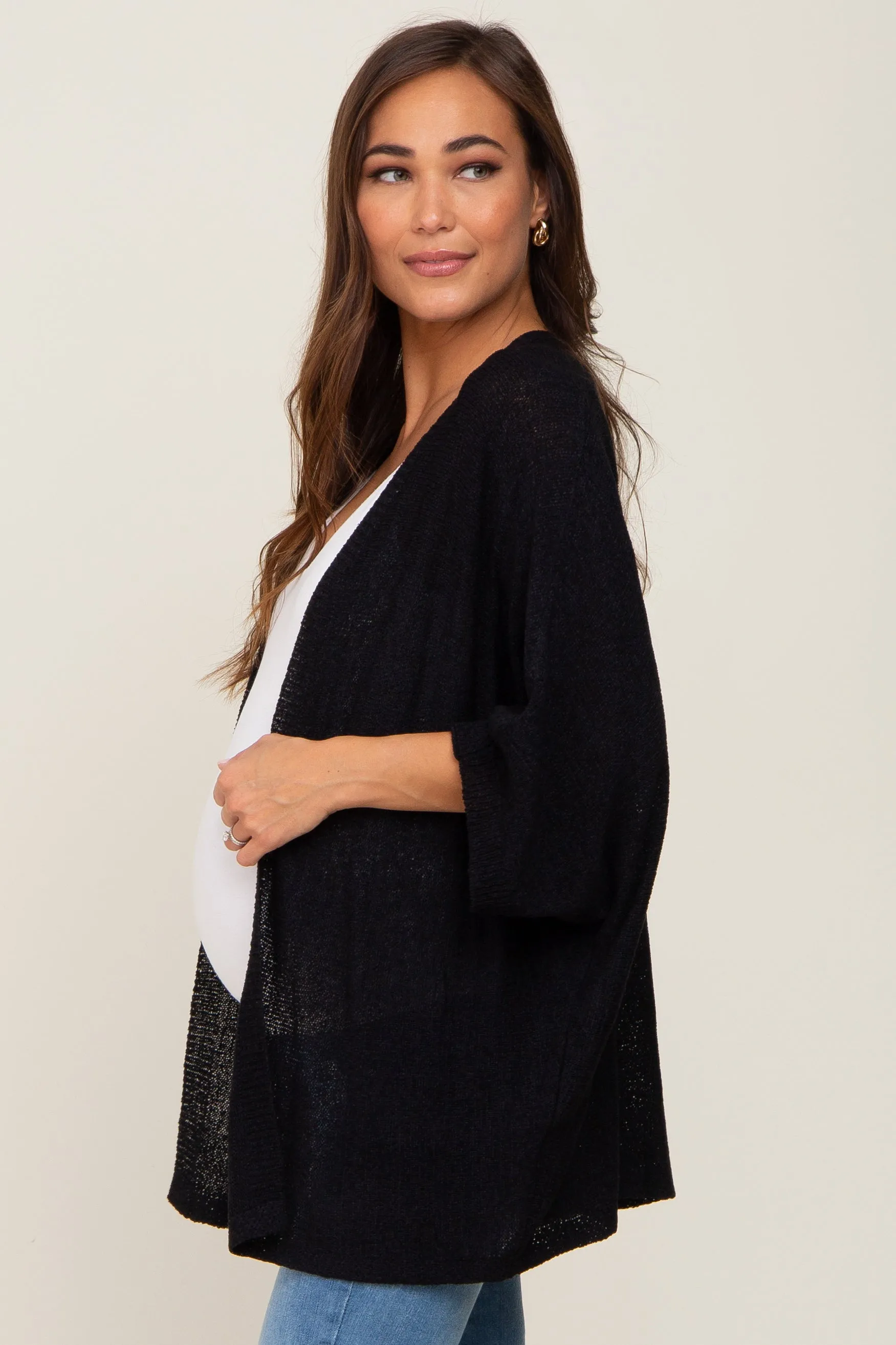 Black Dolman Short Sleeve Maternity Cardigan sold by Pinkblush product image thumbnail 2