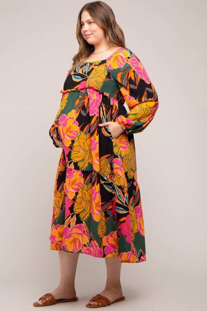 Black Floral Long Sleeve Maternity Plus Midi Dress sold by Pinkblush product image thumbnail 2