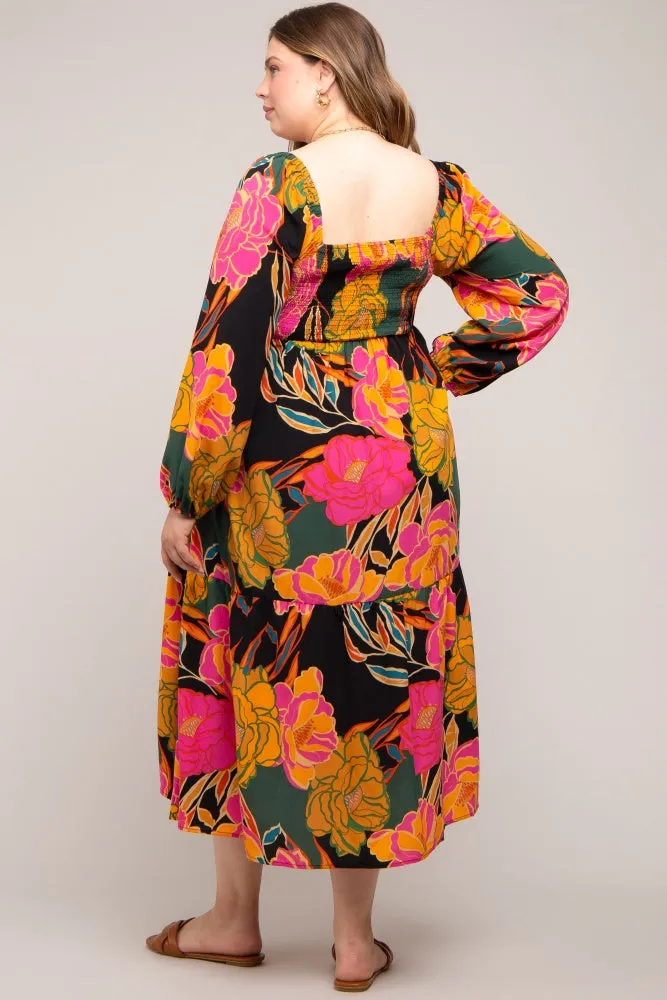 Black Floral Long Sleeve Maternity Plus Midi Dress sold by Pinkblush product image thumbnail 3