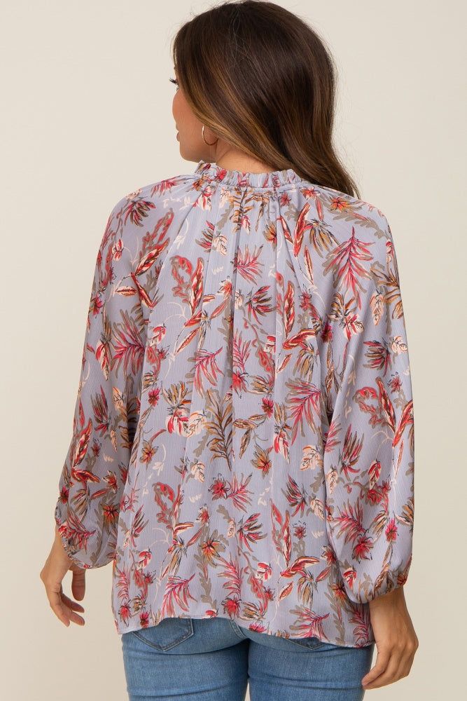 Grey Floral Ruffle Neck Puff 3/4 Sleeve Satin Maternity Top sold by Pinkblush product image thumbnail 4