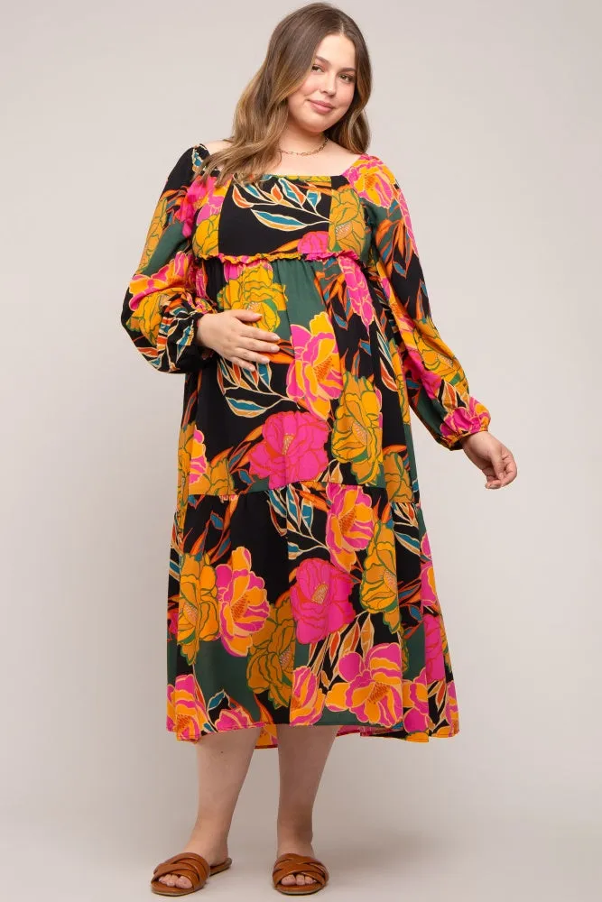 Black Floral Long Sleeve Maternity Plus Midi Dress sold by Pinkblush product image thumbnail 4