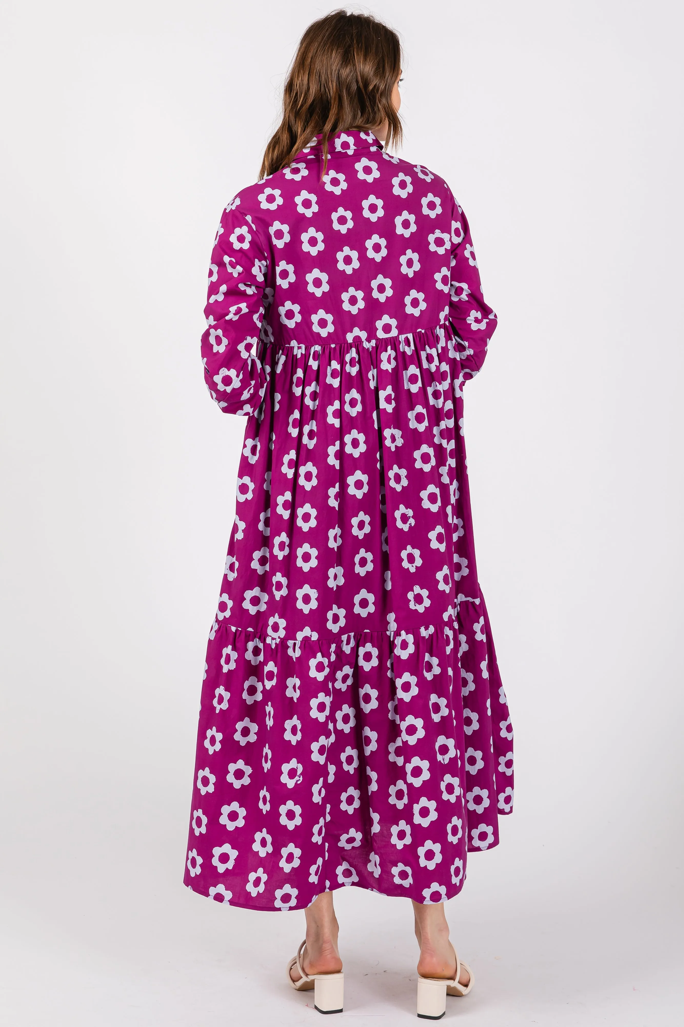 Purple Floral 3/4 Sleeve Collared Maxi Dress sold by Pinkblush product image thumbnail 3