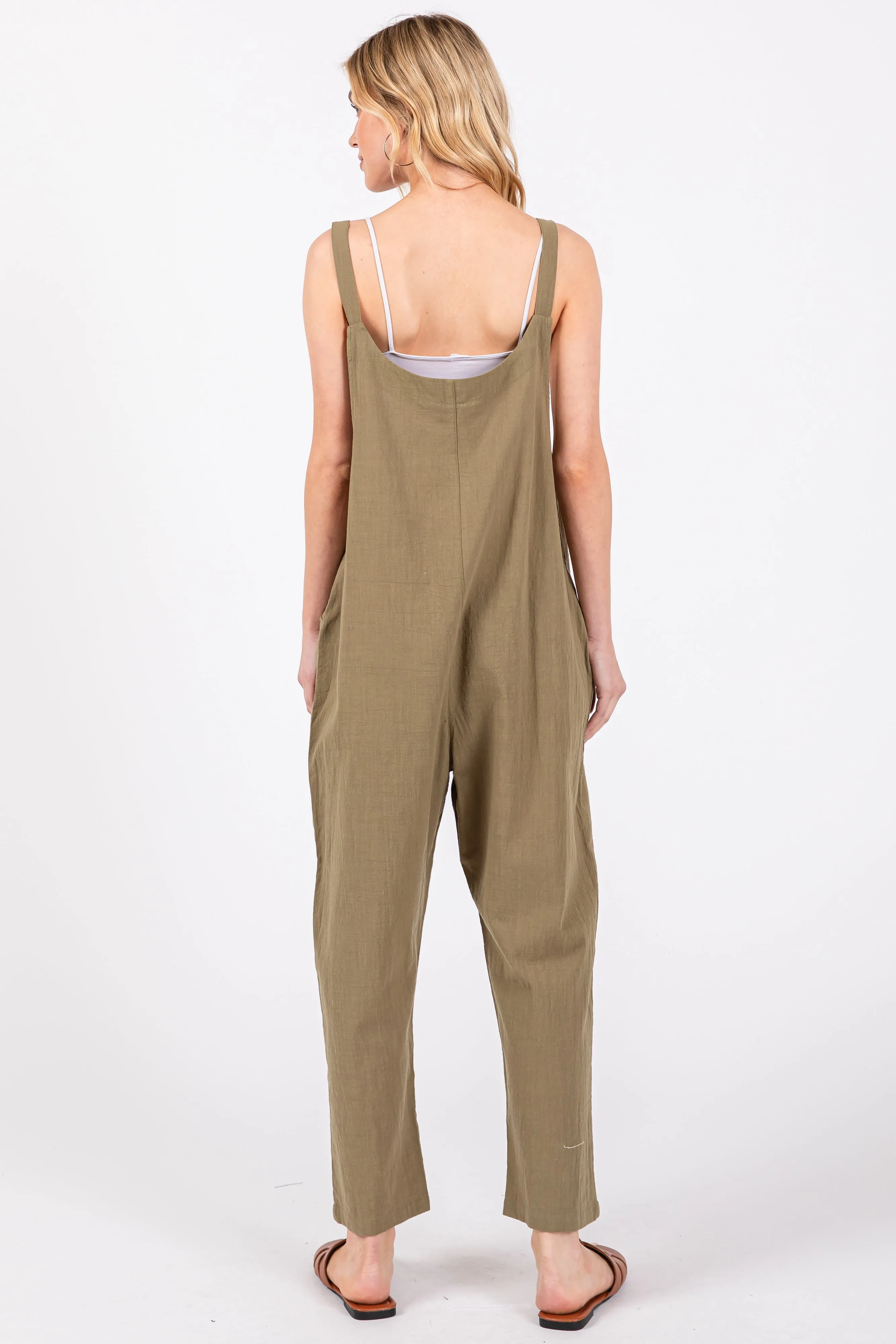 Olive Button Down Cropped Jumpsuit sold by Pinkblush product image thumbnail 3