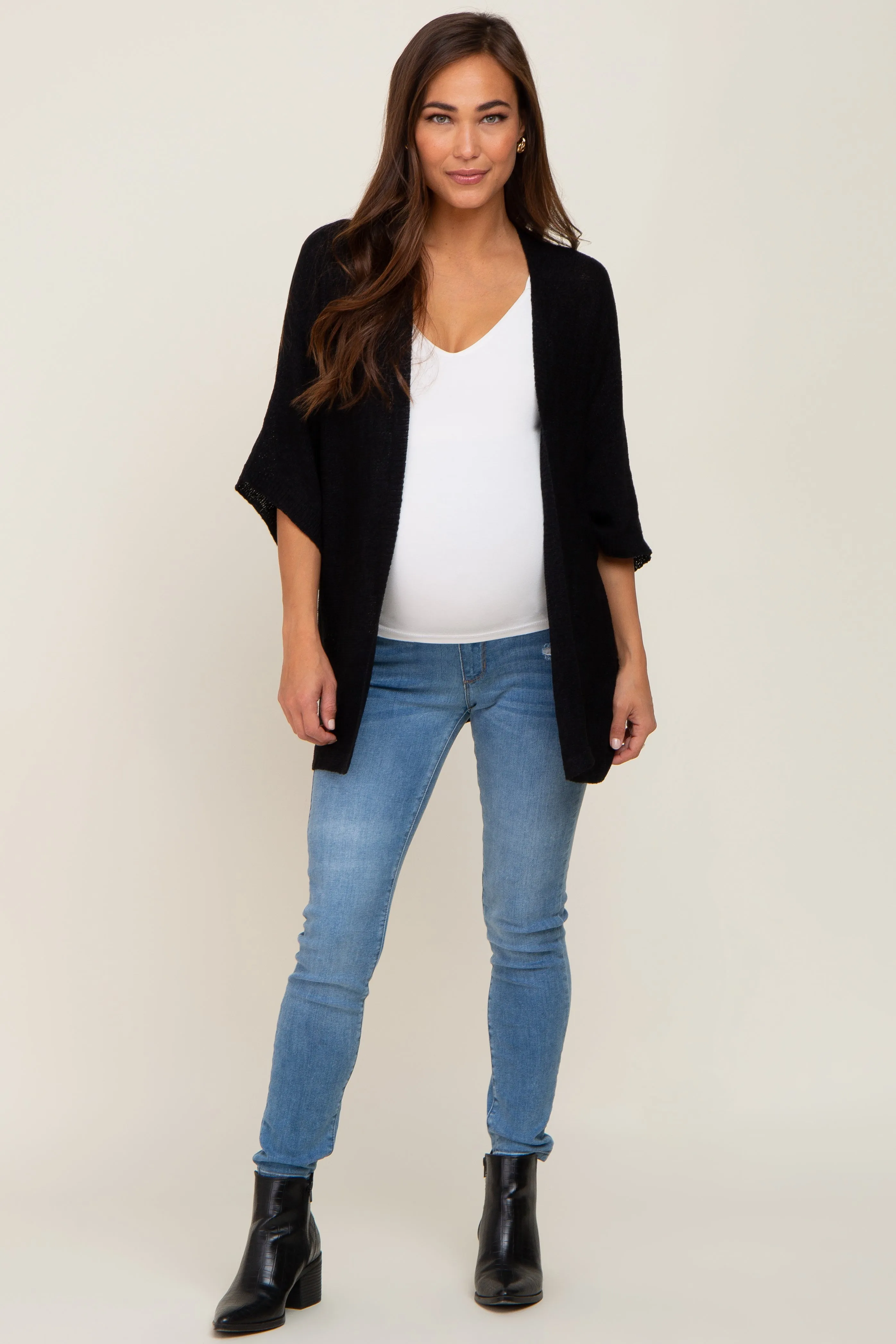 Black Dolman Short Sleeve Maternity Cardigan sold by Pinkblush product image thumbnail 4