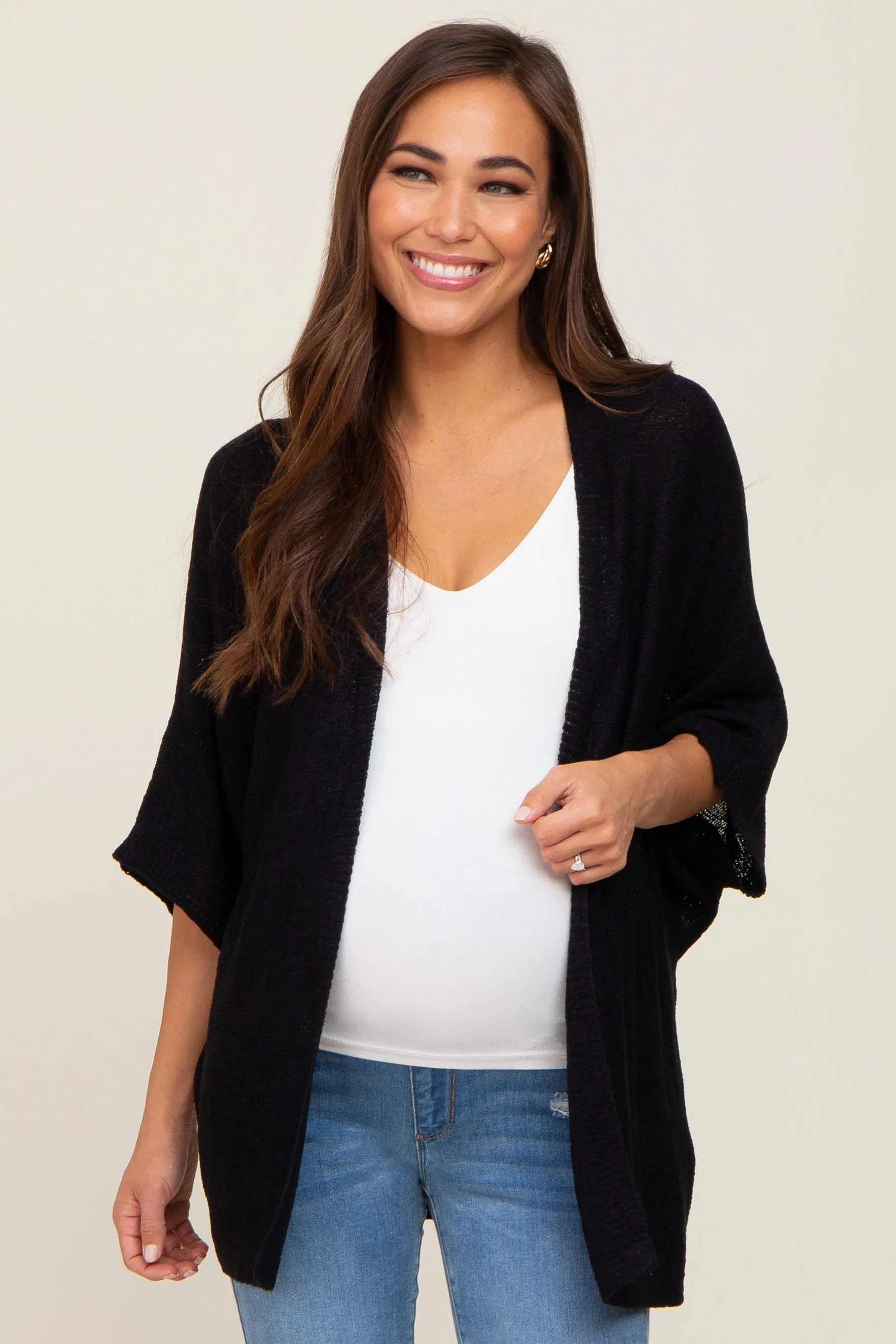 Black Dolman Short Sleeve Maternity Cardigan sold by Pinkblush