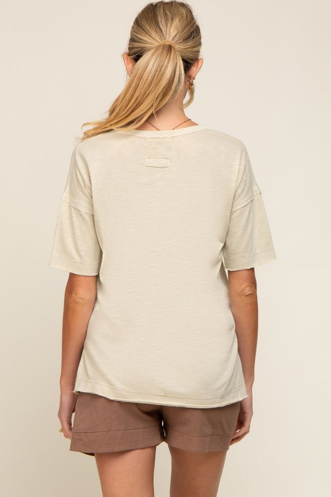Beige Raw Hem Front Pocket Maternity T-Shirt sold by Pinkblush product image thumbnail 3