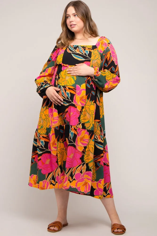 Black Floral Long Sleeve Maternity Plus Midi Dress sold by Pinkblush product image thumbnail 5