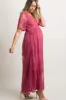PinkBlush Magenta Lace Mesh Overlay Maternity Maxi Dress sold by Pinkblush