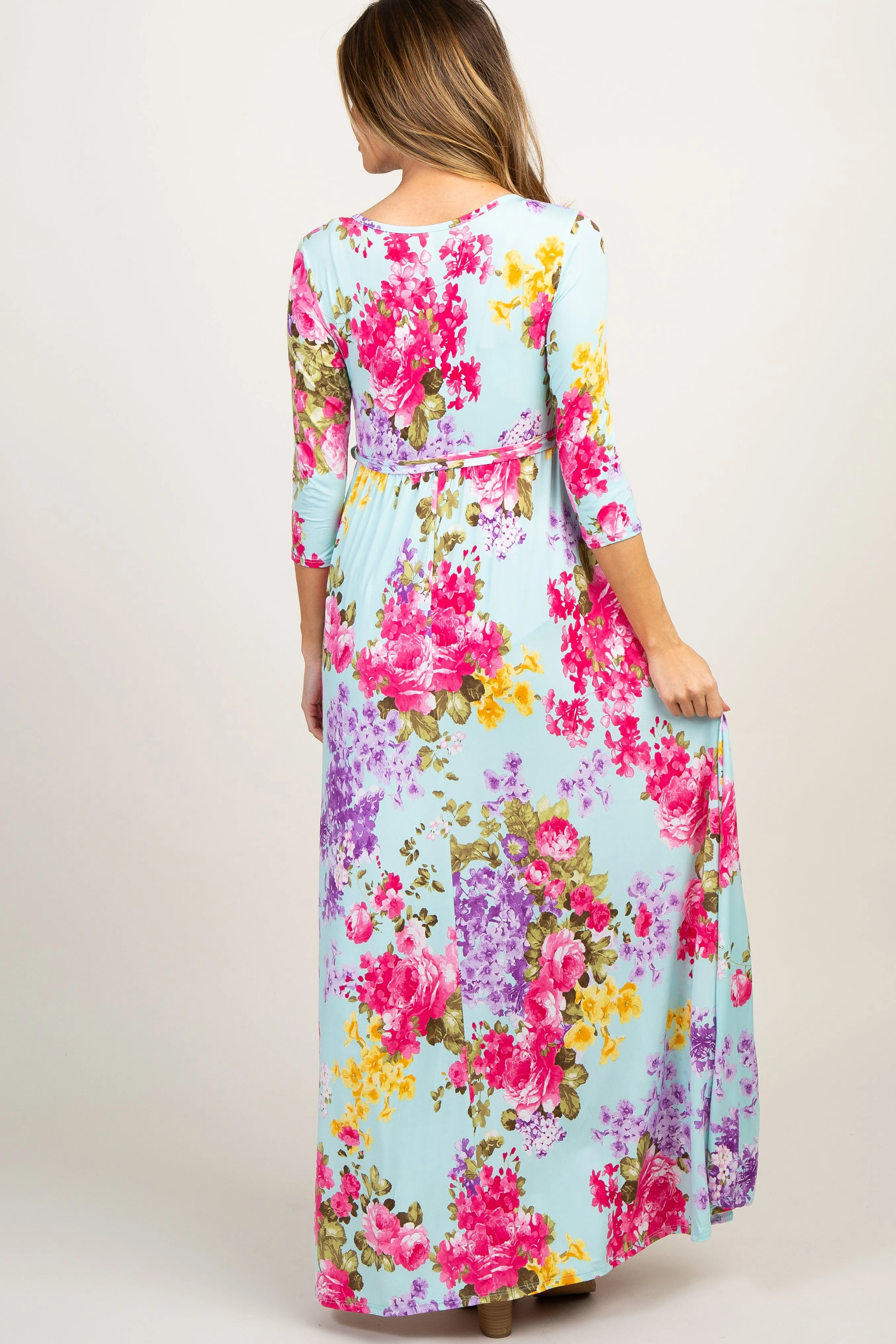 PinkBlush Mint Floral Sash Tie Maternity/Nursing Dress sold by Pinkblush product image thumbnail 3