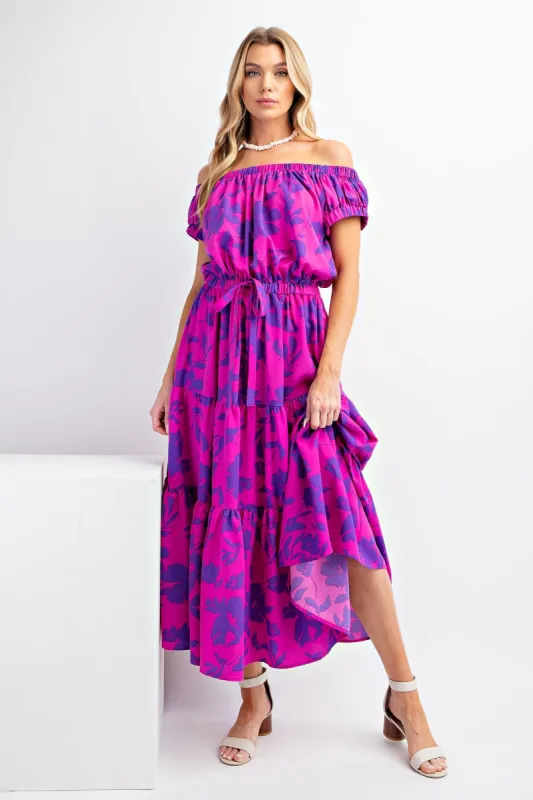 Magenta Purple Floral Print Maxi Dress sold by Pinkblush