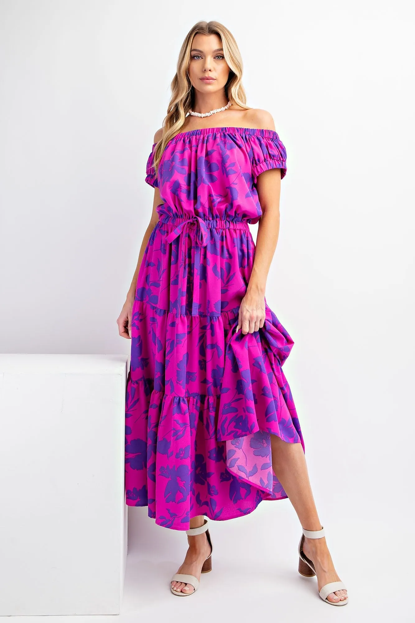 Magenta Purple Floral Print Maxi Dress sold by Pinkblush