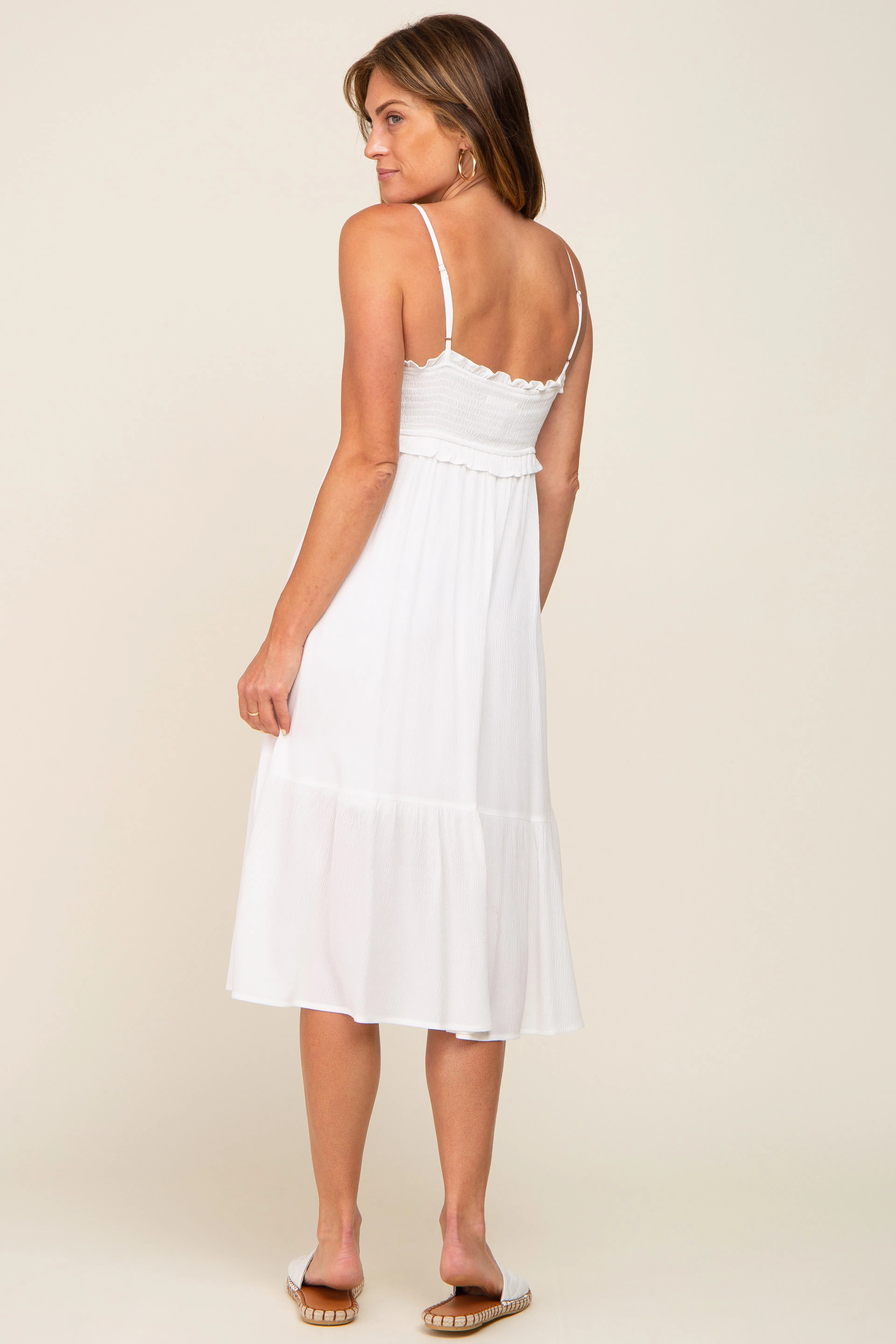 Ivory Smocked Ruffle Accent Midi Dress sold by Pinkblush product image thumbnail 3