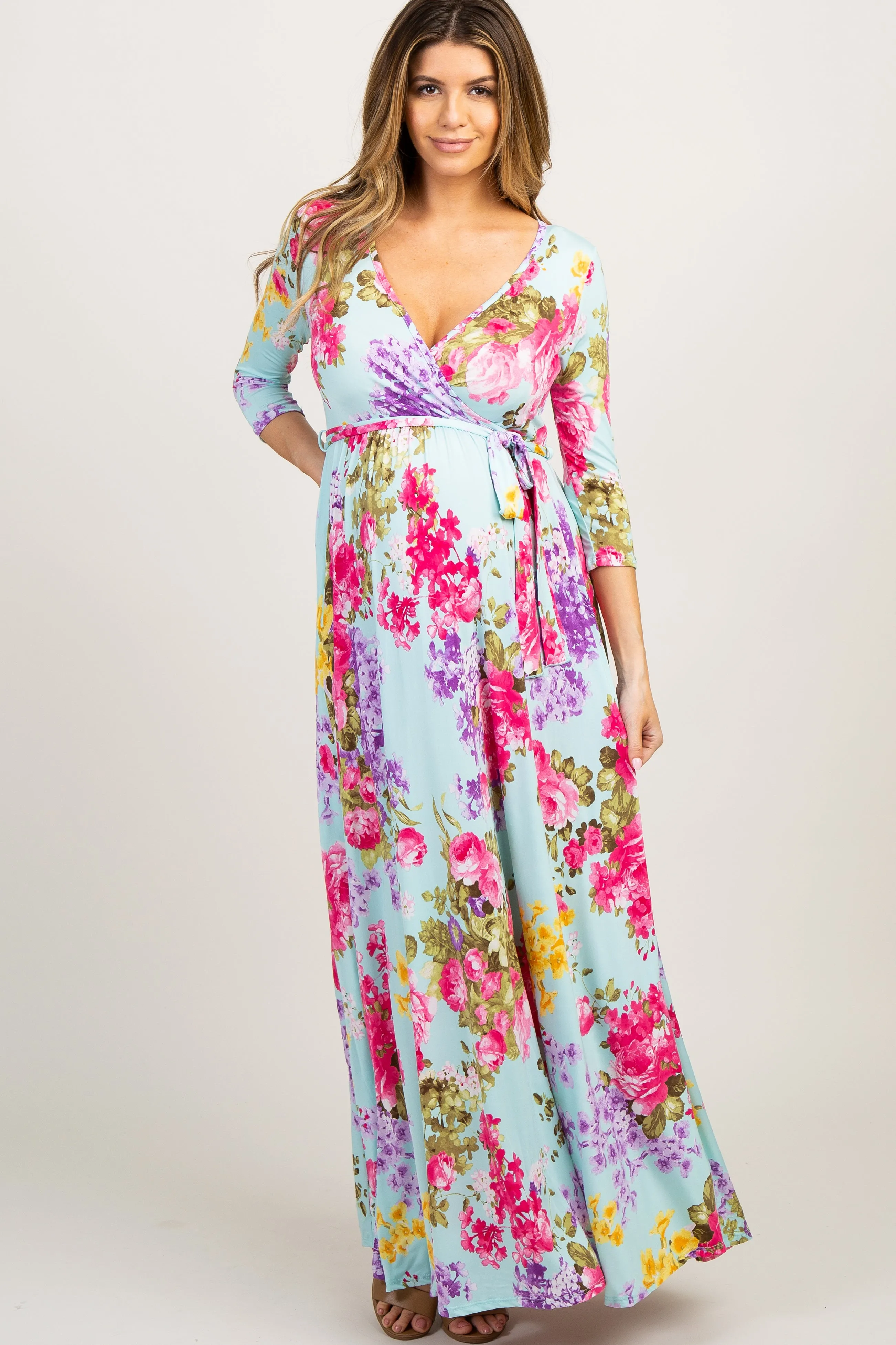 PinkBlush Mint Floral Sash Tie Maternity/Nursing Dress sold by Pinkblush