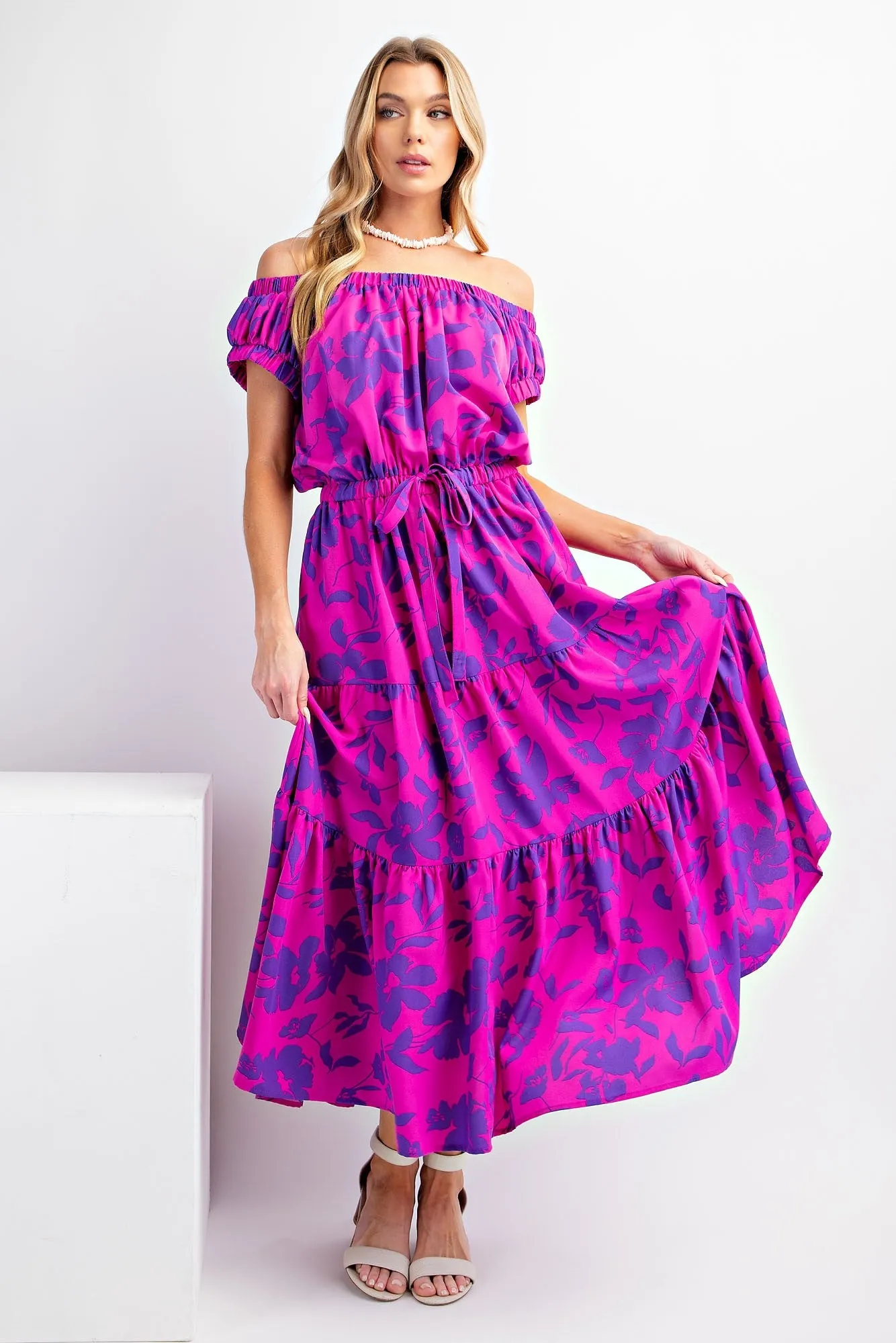 Magenta Purple Floral Print Maxi Dress sold by Pinkblush product image thumbnail 2
