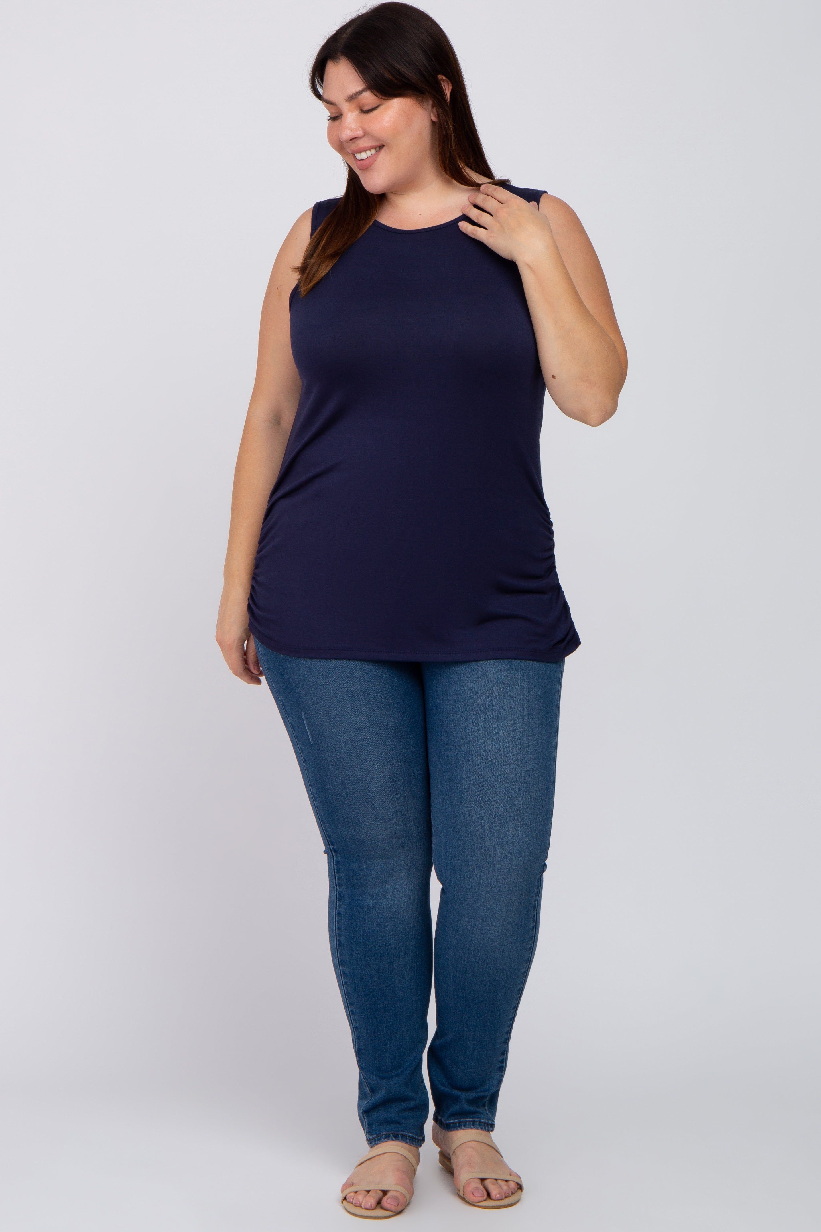 Navy Ruched Side Plus Tank sold by Pinkblush product image thumbnail 4