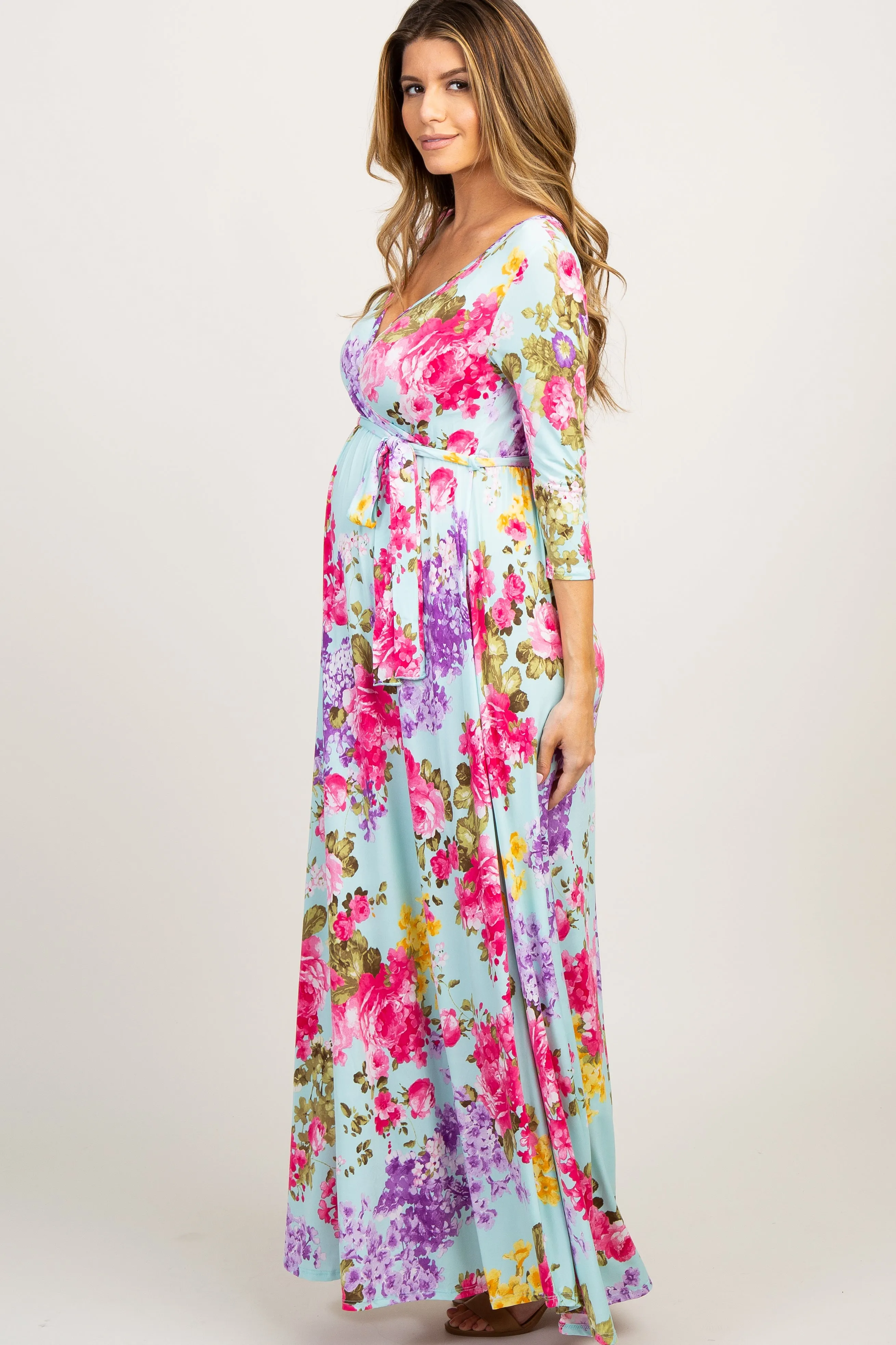 PinkBlush Mint Floral Sash Tie Maternity/Nursing Dress sold by Pinkblush product image thumbnail 2