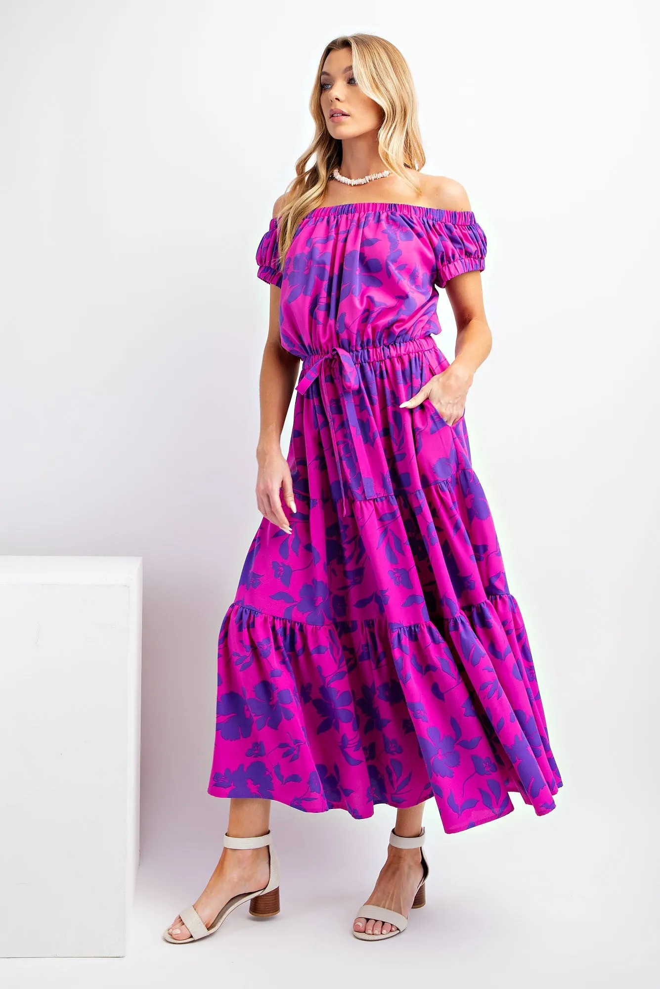 Magenta Purple Floral Print Maxi Dress sold by Pinkblush product image thumbnail 3