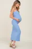 Blue Ribbed Sleeveless Basic Maternity Maxi Dress sold by Pinkblush