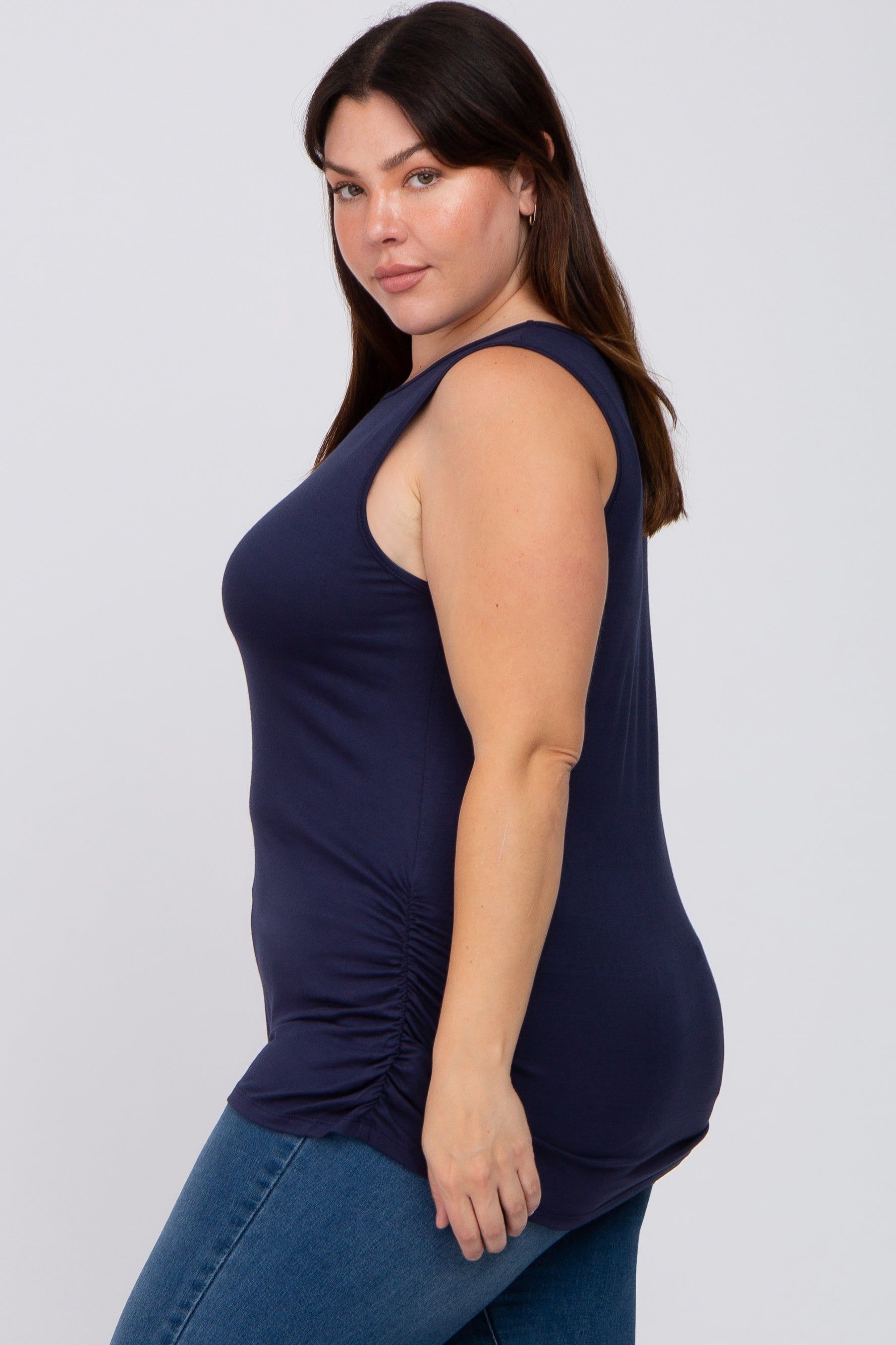Navy Ruched Side Plus Tank sold by Pinkblush product image thumbnail 2