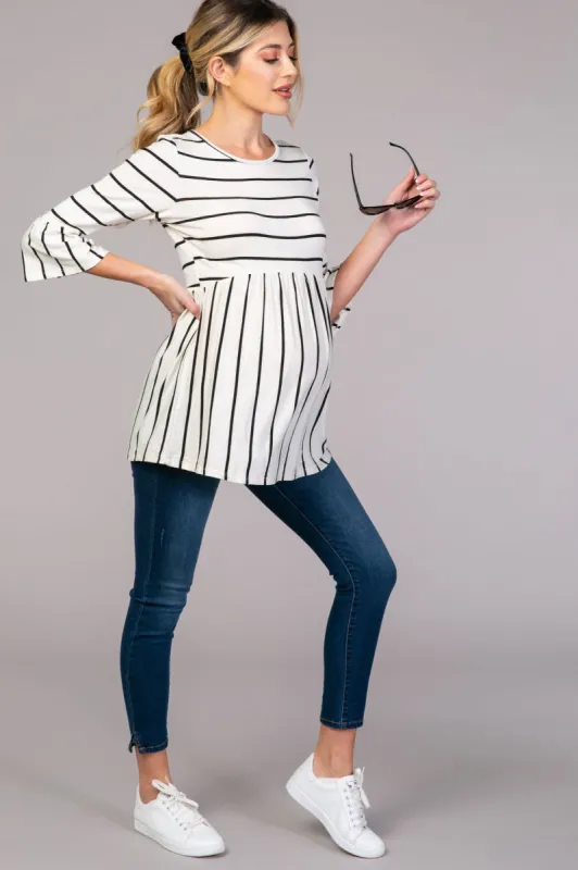 PinkBlush Ivory Striped Peplum Ruffle Maternity Top sold by Pinkblush