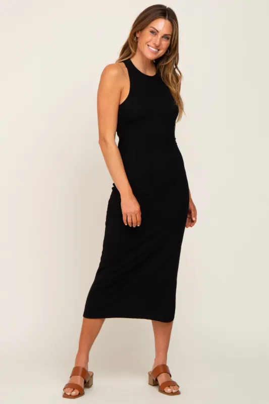 Black Knit Cross Back Midi Dress sold by Pinkblush