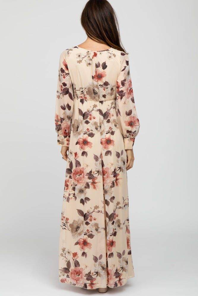 Cream Floral Chiffon Maxi Dress sold by Pinkblush product image thumbnail 3