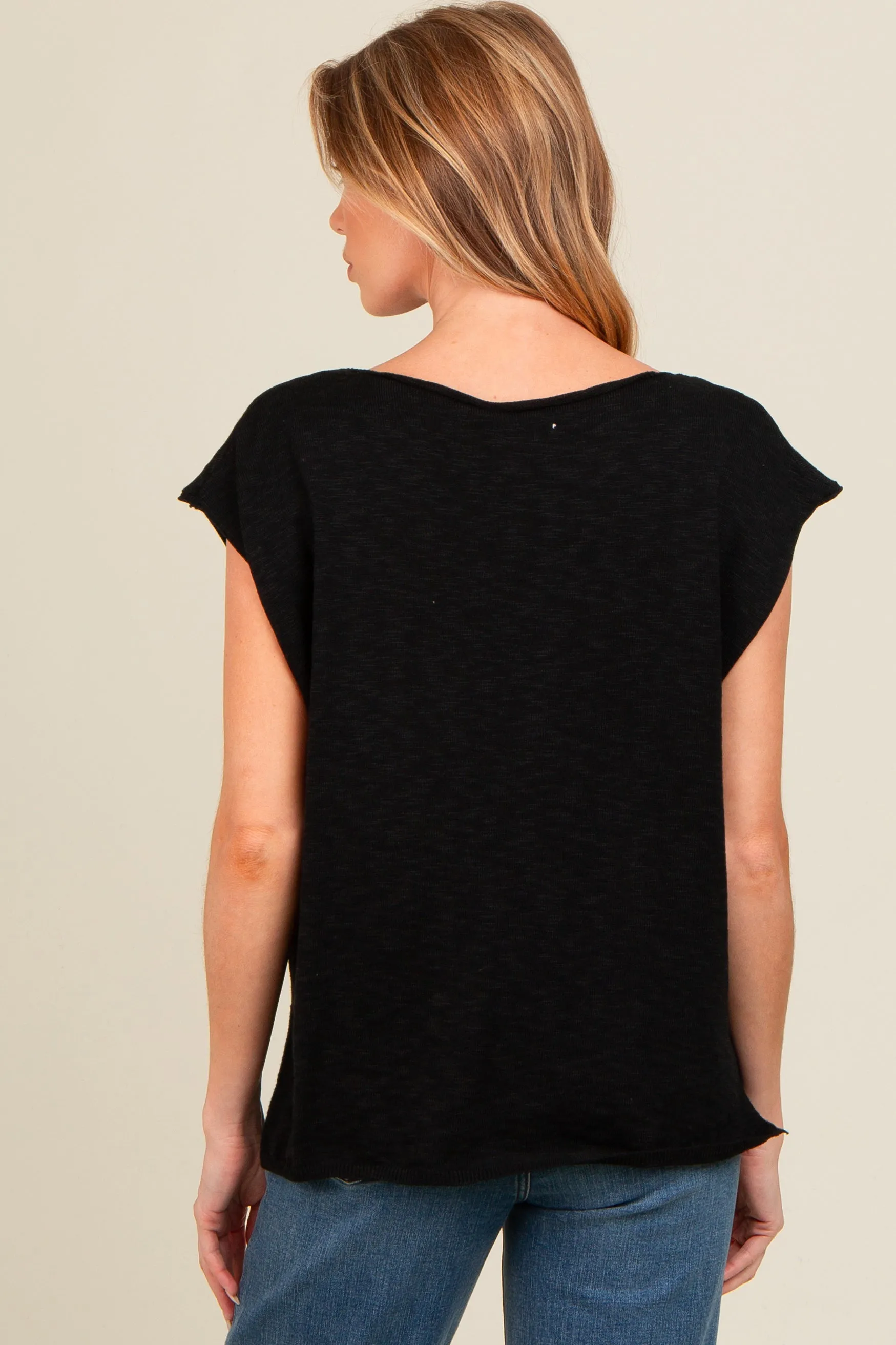 Black Two Tone Split V-Neck Dolman Short Sleeve Maternity Top sold by Pinkblush product image thumbnail 2