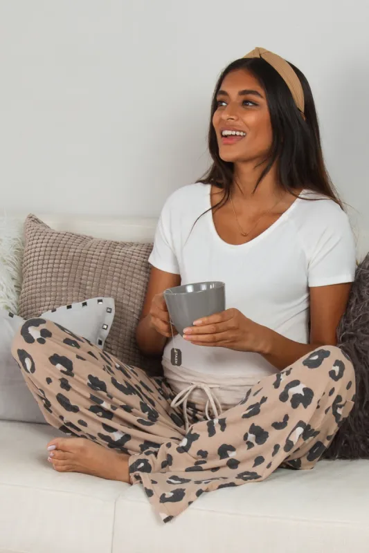 PinkBlush Taupe Leopard Print Maternity Lounge Pants sold by Pinkblush