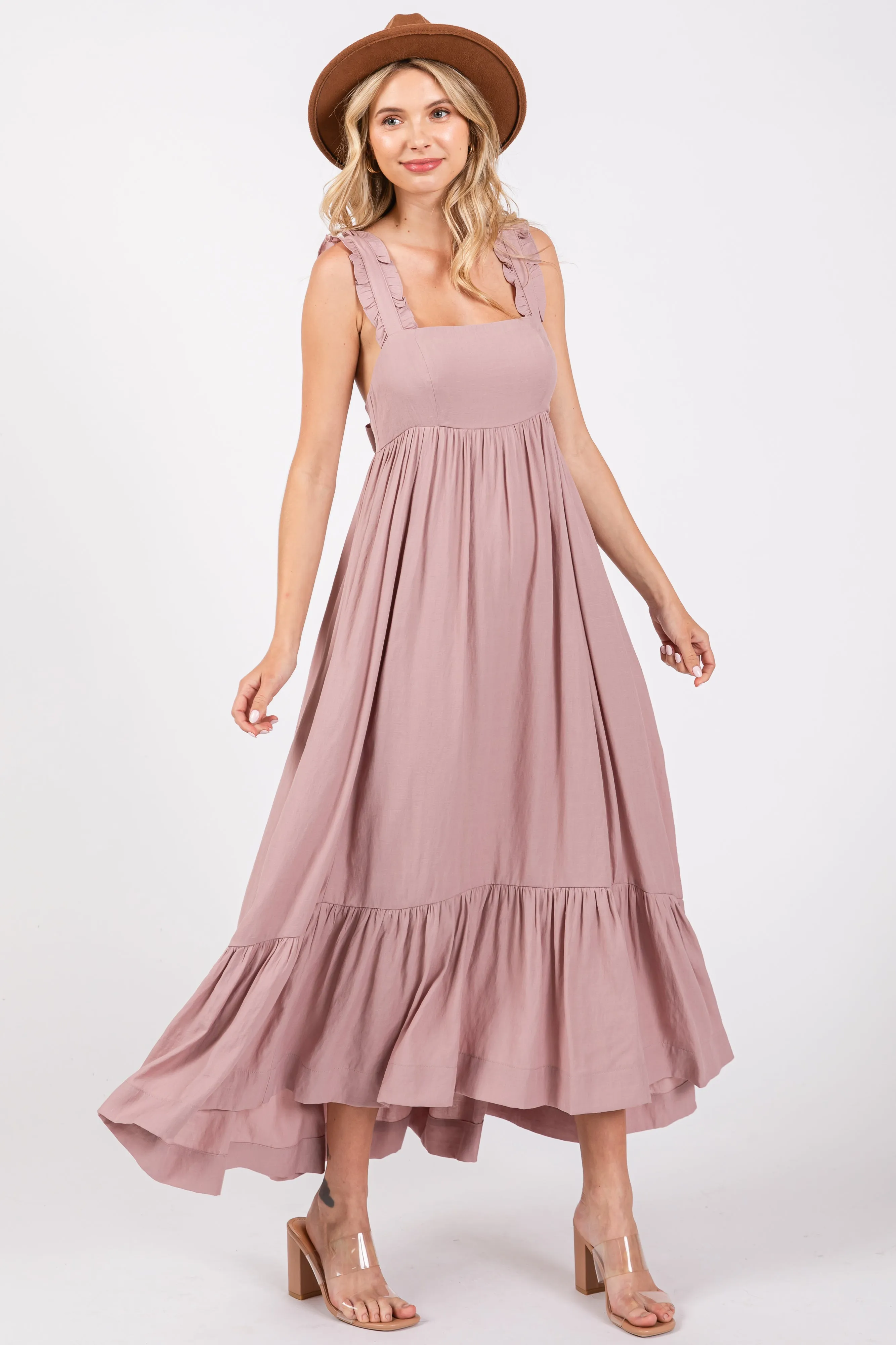 Mauve Pinafore Cutout Midi Dress sold by Pinkblush