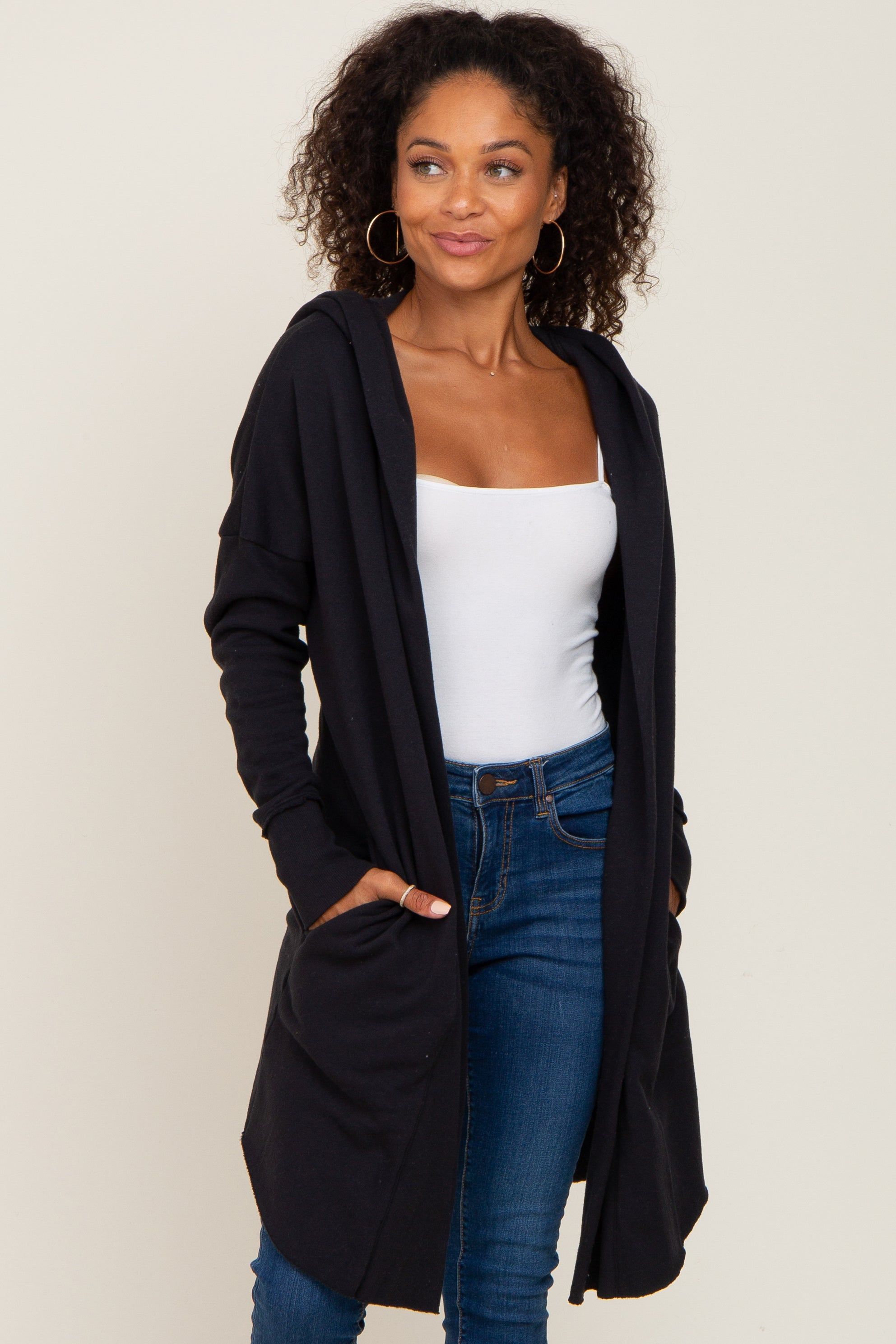 Black Hooded Long Maternity Cardigan sold by Pinkblush product image thumbnail 5