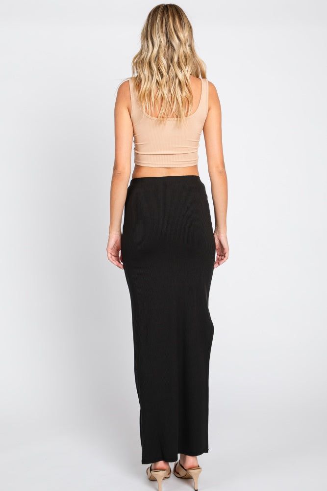 Black Ribbed Knit Front Slit Midi Skirt sold by Pinkblush product image thumbnail 3