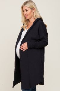 Black Hooded Long Maternity Cardigan sold by Pinkblush