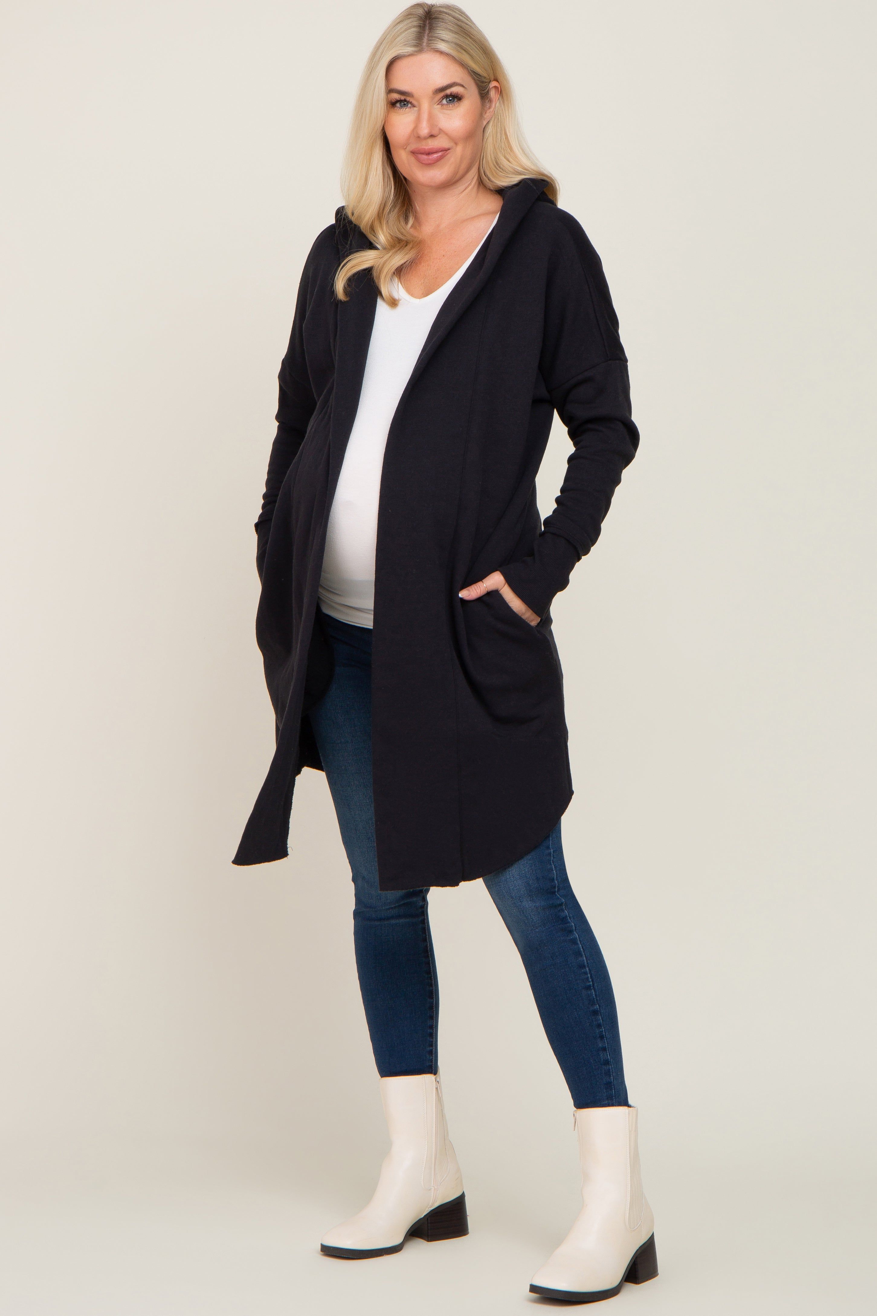 Black Hooded Long Maternity Cardigan sold by Pinkblush product image thumbnail 4