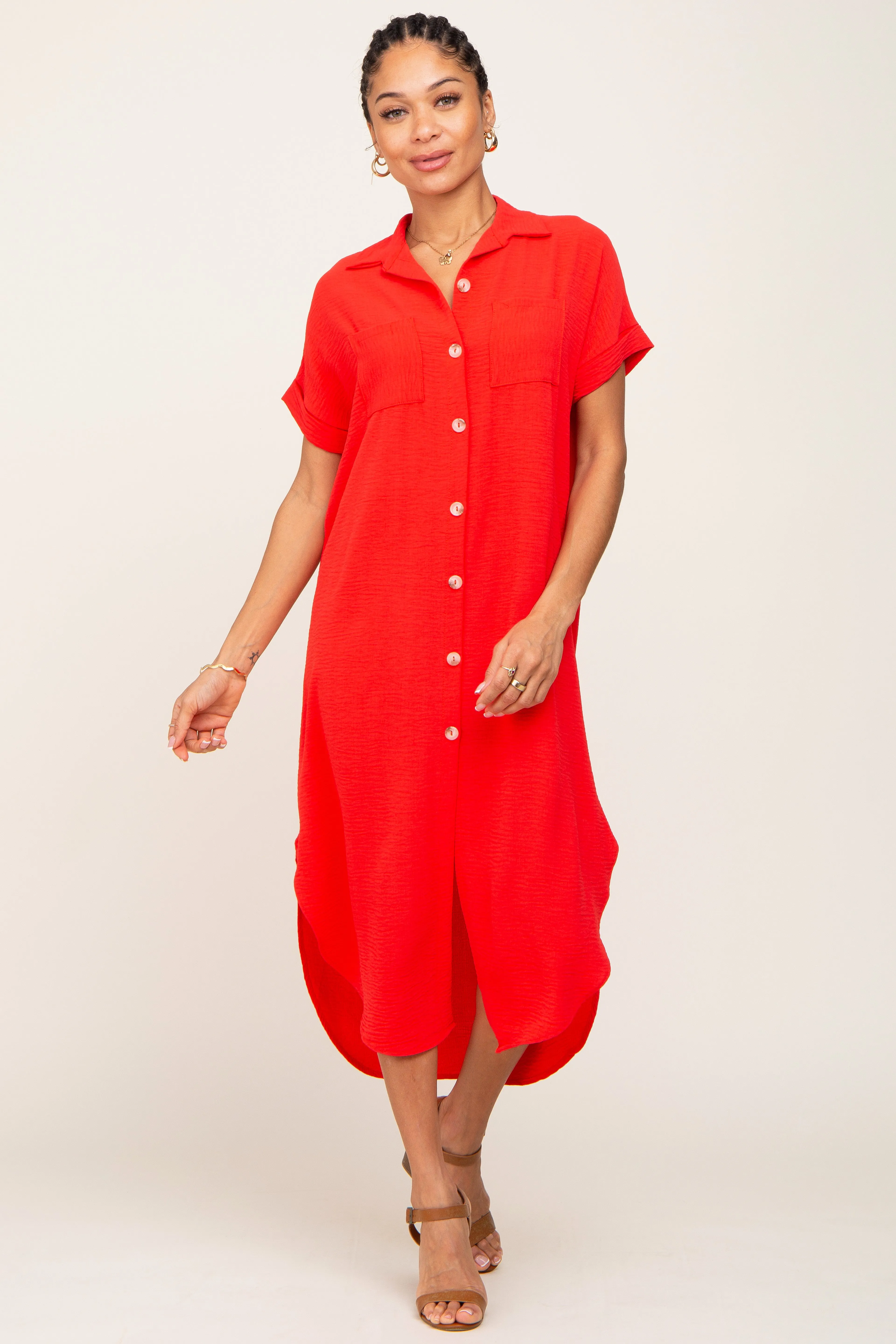 Red Button Down Hi Low Maxi Dress sold by Pinkblush product image thumbnail 4