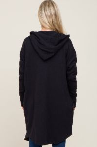 Black Hooded Long Maternity Cardigan sold by Pinkblush