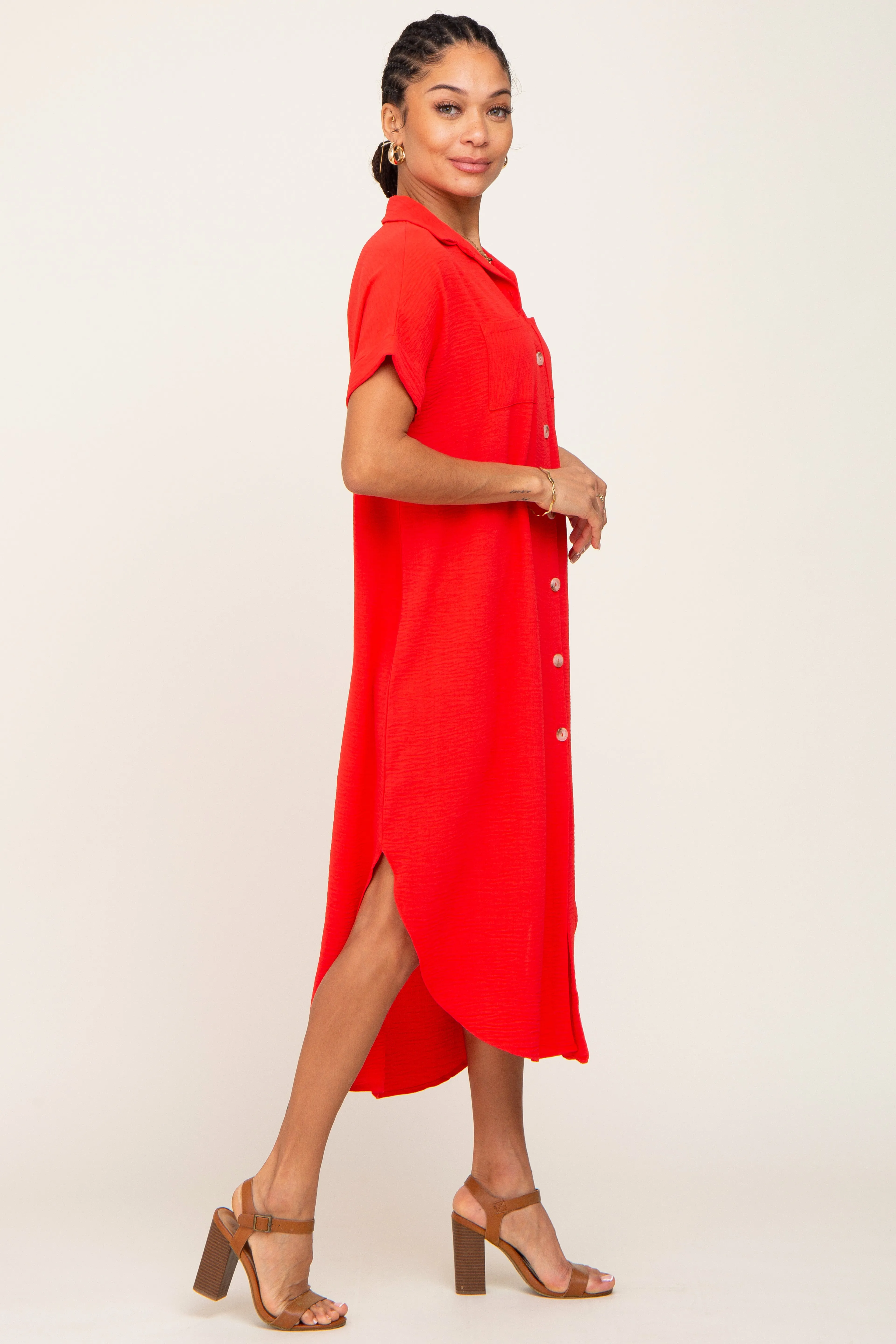 Red Button Down Hi Low Maxi Dress sold by Pinkblush product image thumbnail 2
