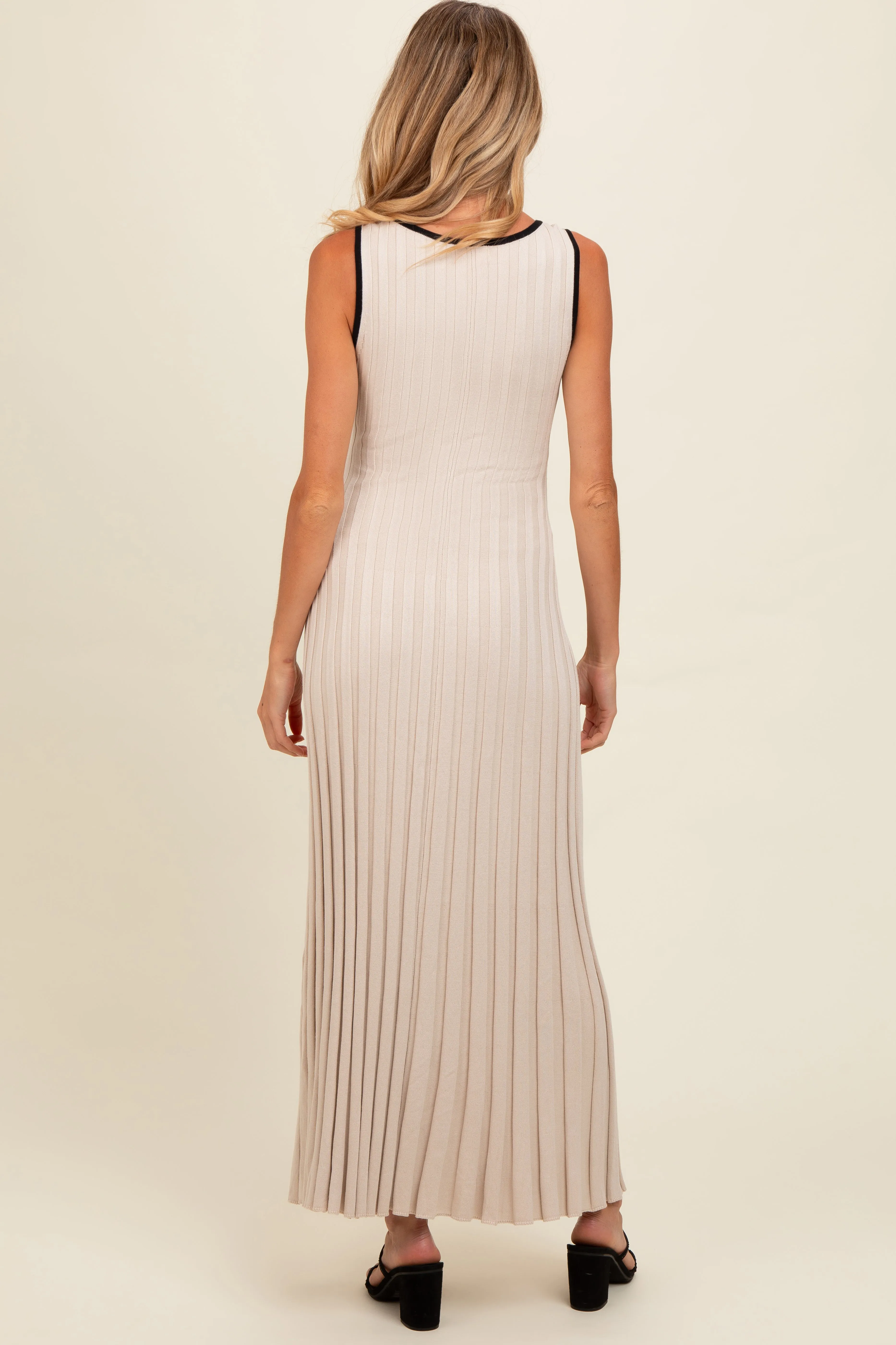Beige Ribbed Knit Button Detail Sleeveless Maternity Maxi Dress sold by Pinkblush product image thumbnail 3