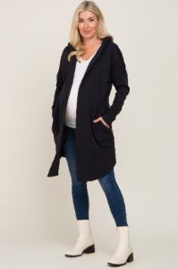 Black Hooded Long Maternity Cardigan sold by Pinkblush