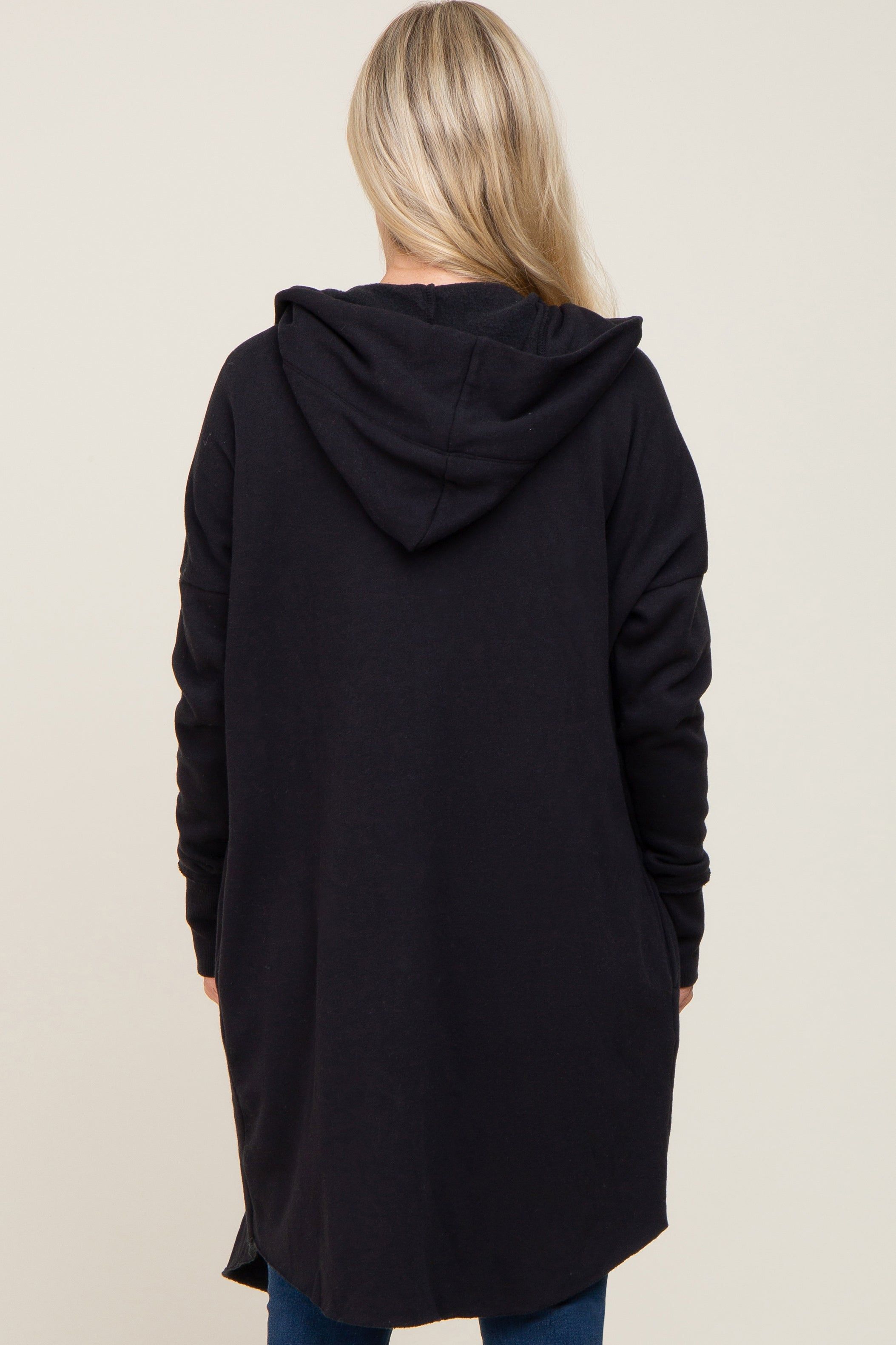 Black Hooded Long Maternity Cardigan sold by Pinkblush product image thumbnail 3
