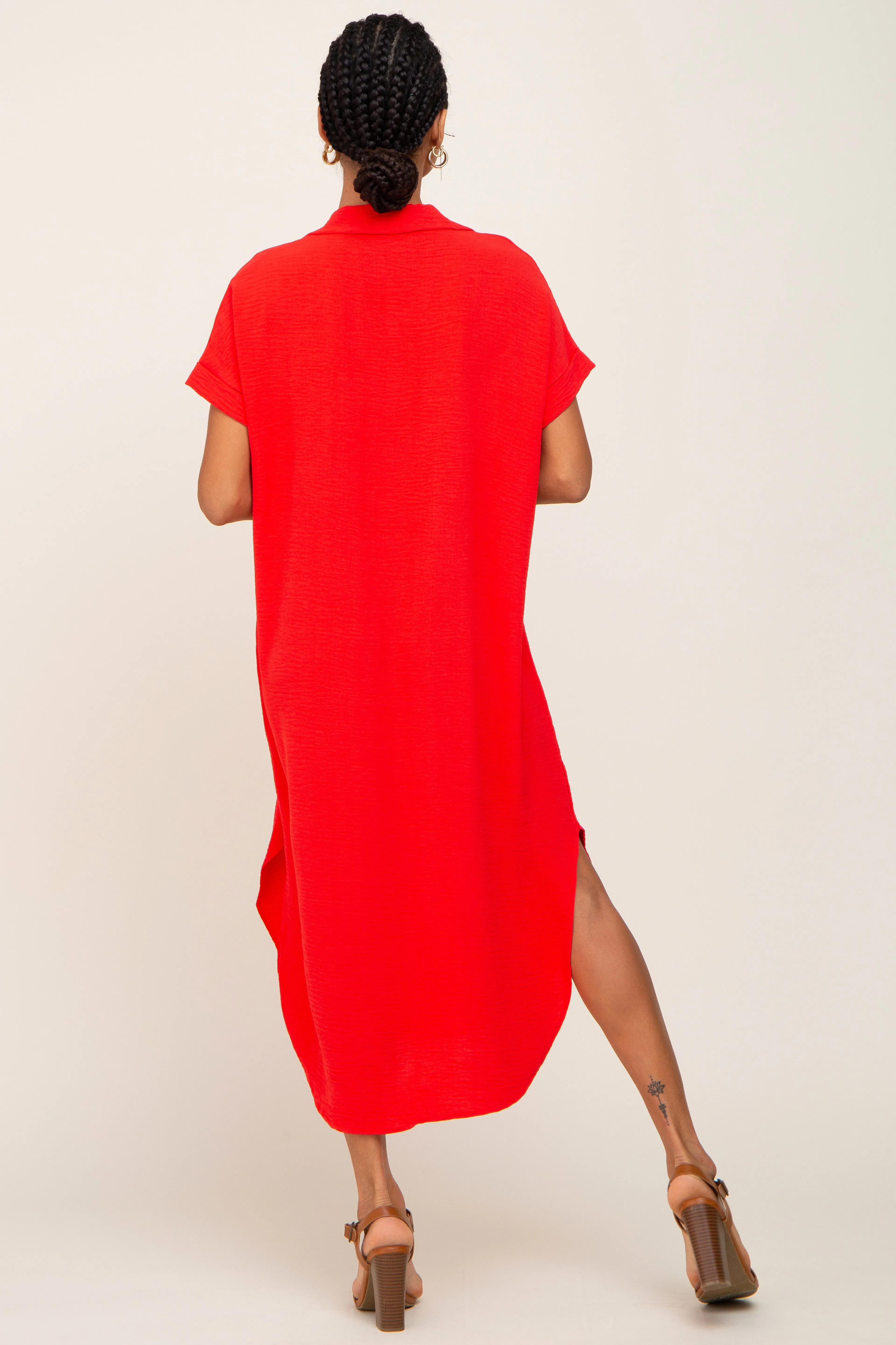 Red Button Down Hi Low Maxi Dress sold by Pinkblush product image thumbnail 3