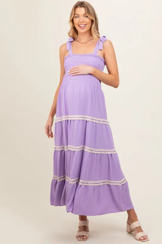 Lavender Smocked Maternity Maxi Dress sold by Pinkblush