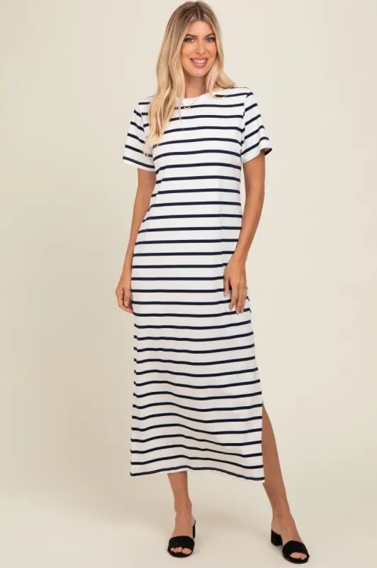 Navy Striped Side Slit Maxi Dress sold by Pinkblush