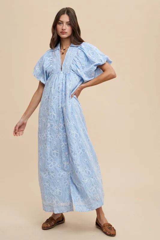 Sky Floral Print Smock Detail Maxi Dress sold by Pinkblush